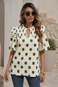 Polka Dot Shirred Blouse