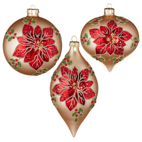 Raz Imports Glitter Poinsettia Ornaments