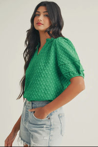 Textured Puff Sleeve V-Neck Top