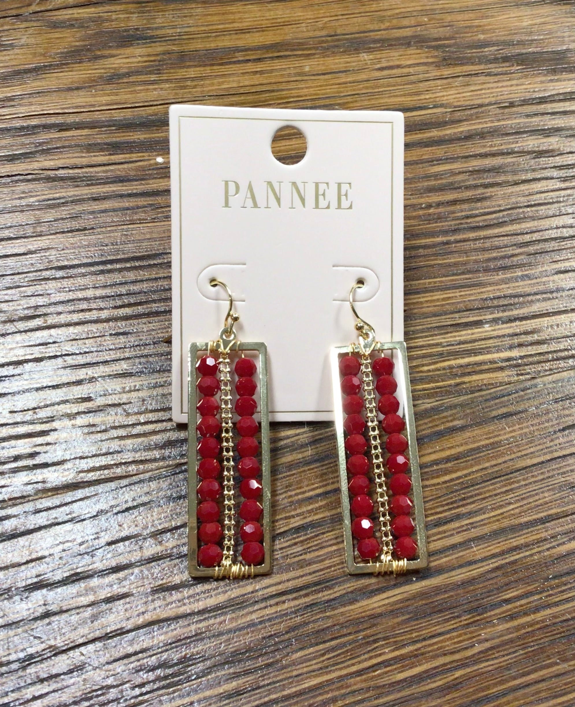 Rectangle Woven Burgundy Earrings