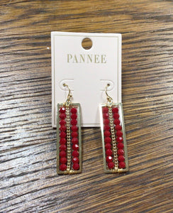 Rectangle Woven Burgundy Earrings