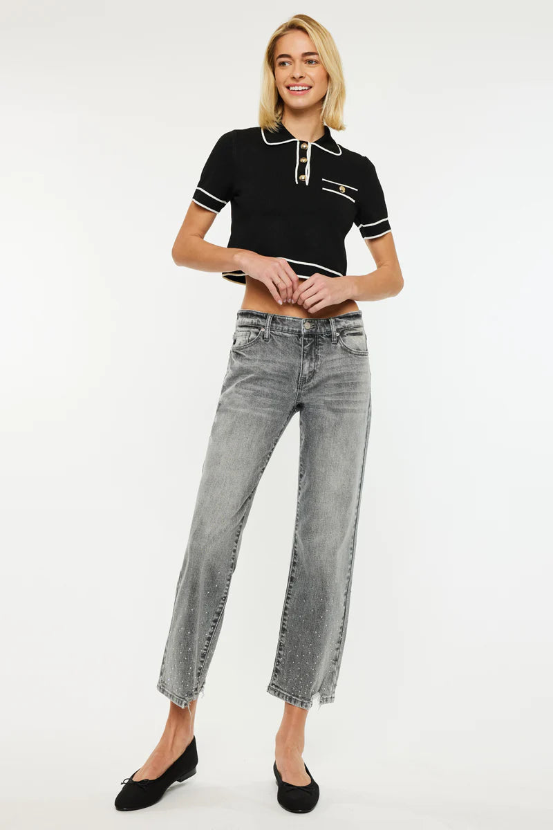 Mid Rise Cropped Straight Jeans