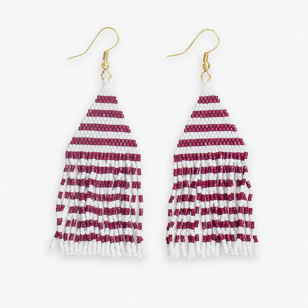 Horizontal Stripes Beaded Fringe Earrings