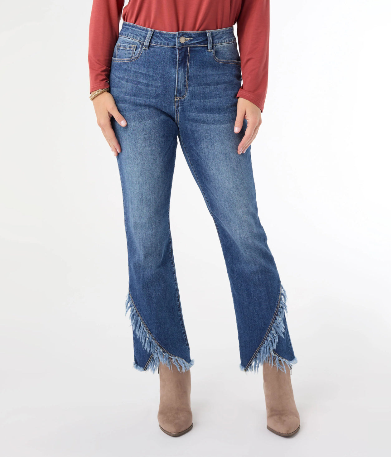 Bambu Soft Straight Ankle With Crossover Fringe Bottom