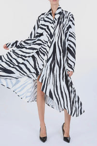 Zebra Belted Satin Midi Dress