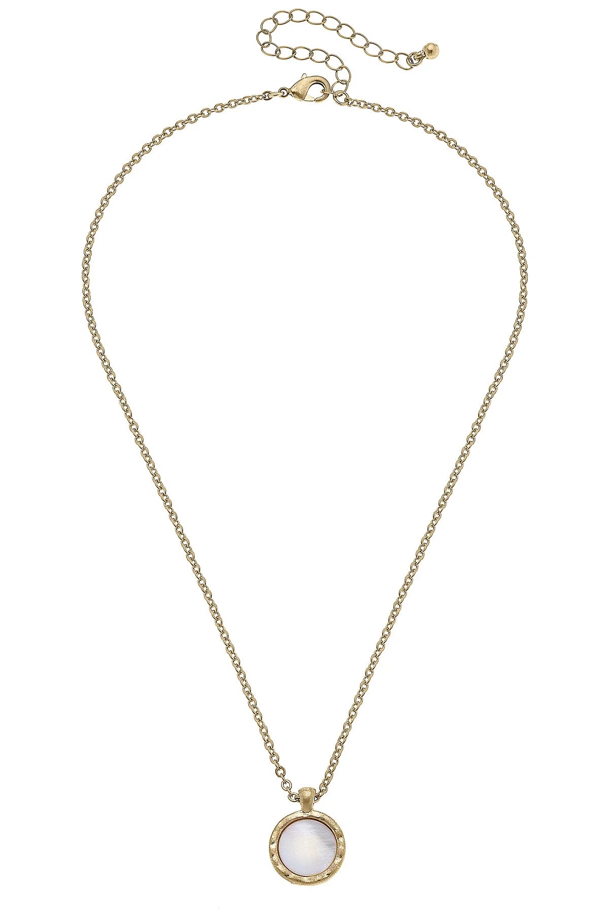 Bethany Disc Mother of Pearl Necklace in Worn Gold