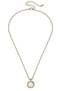 Bethany Disc Mother of Pearl Necklace in Worn Gold