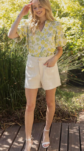 Floral Jaquard Puff Sleeve Blouse