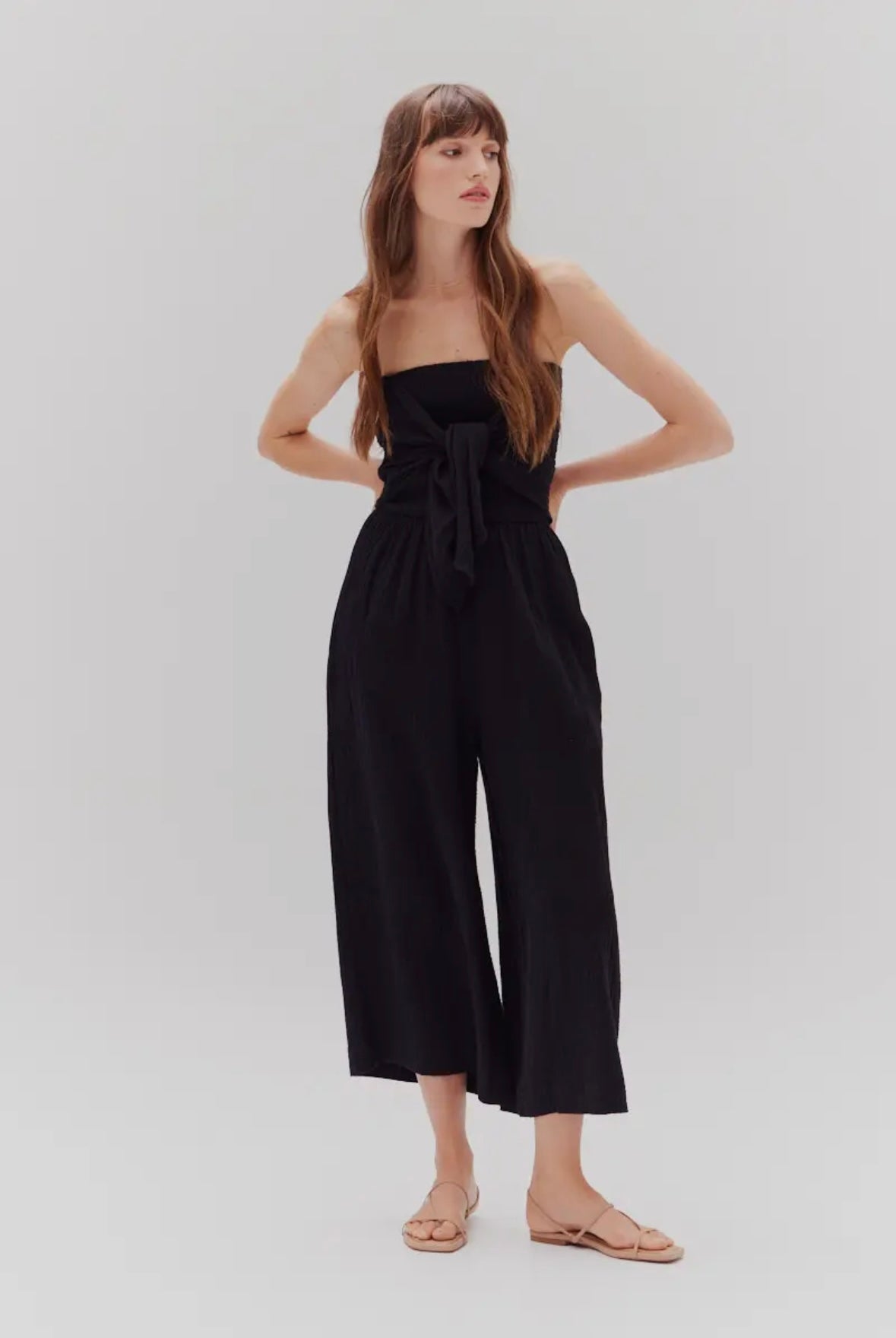 Tie Front Gauze Jumpsuit