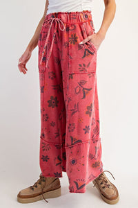 Floral Printed Washed Terry Pants/Top (Sold Separately)