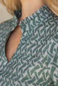Ruffled High Neck Abstract Printed Top