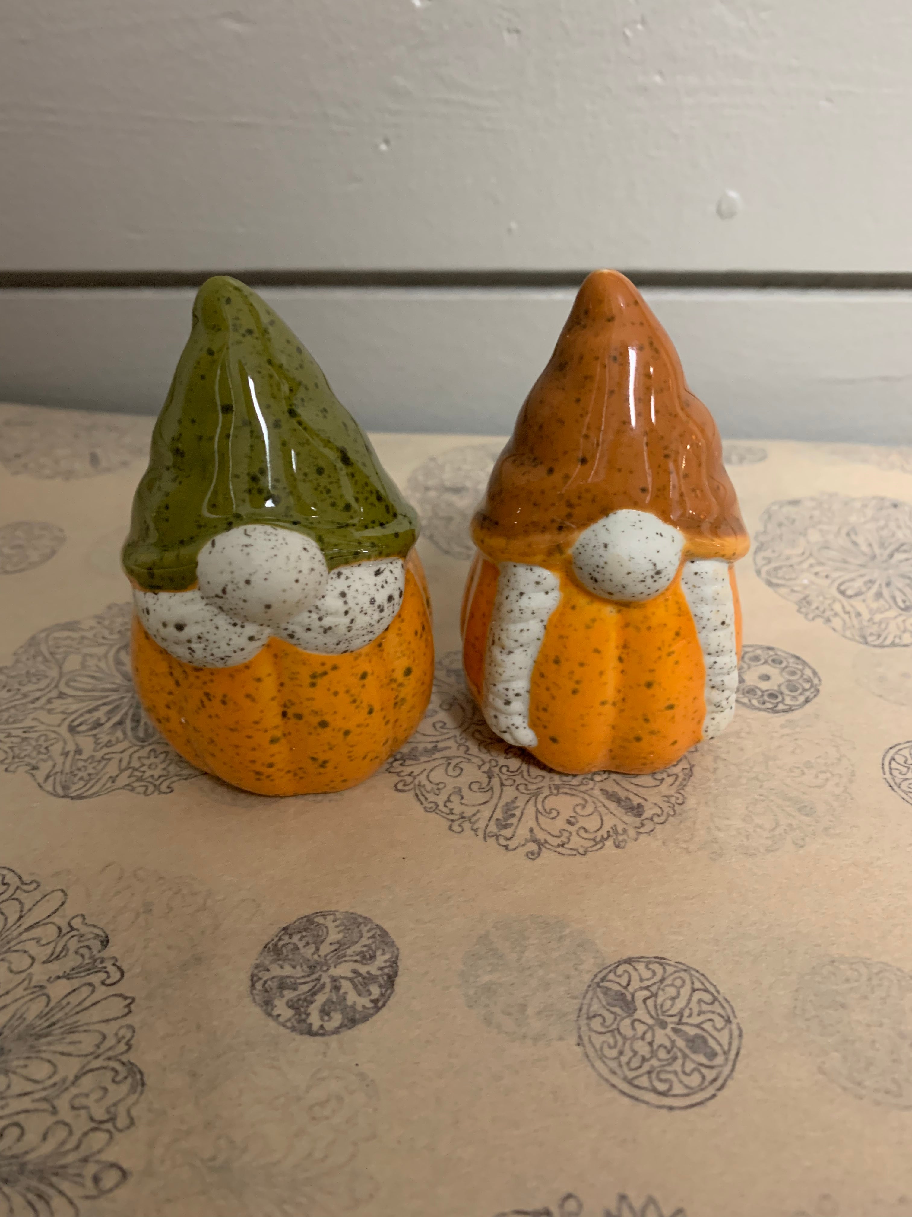 Ceramic Pumpkin Gnome Salt and Pepper set