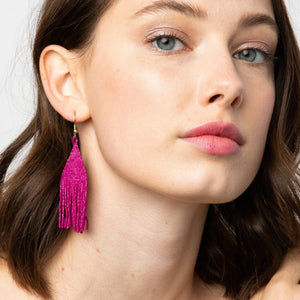 Lexie Solid Beaded Fringe Earrings Magenta