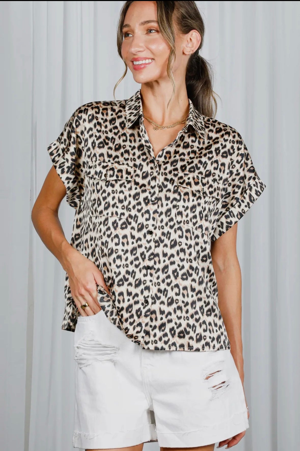 Animal Print Button Down Top
