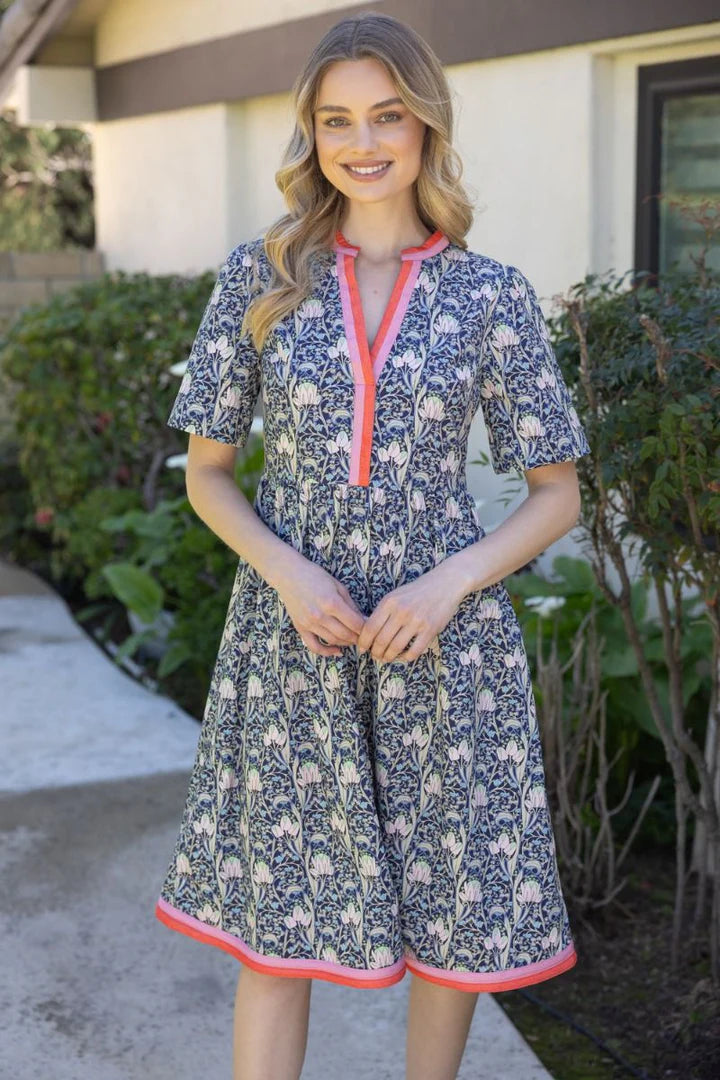Stripe Detailed Floral Print Midi Dress