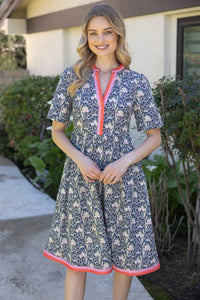 Stripe Detailed Floral Print Midi Dress