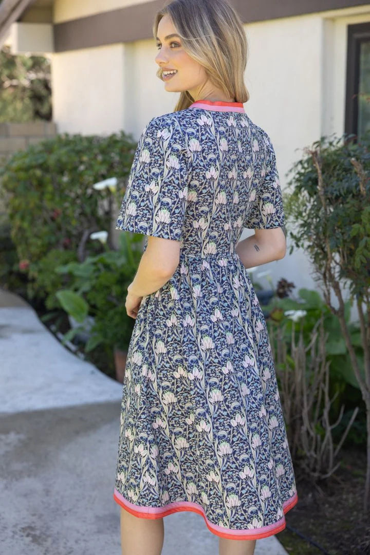 Stripe Detailed Floral Print Midi Dress