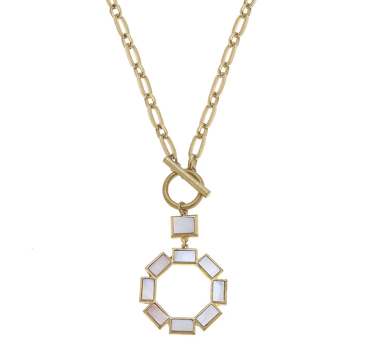 Halston Mother of Pearl Toggle Necklace in Worn Gold