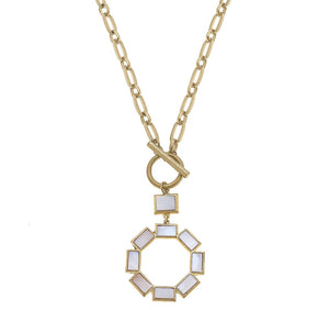 Halston Mother of Pearl Toggle Necklace in Worn Gold