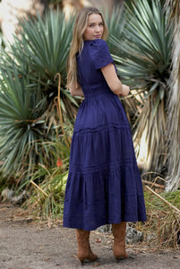 Solid Smocked Waist Maxi Dress - Navy