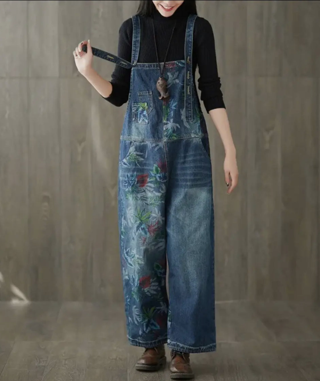 Floral Denim Overall Jeans