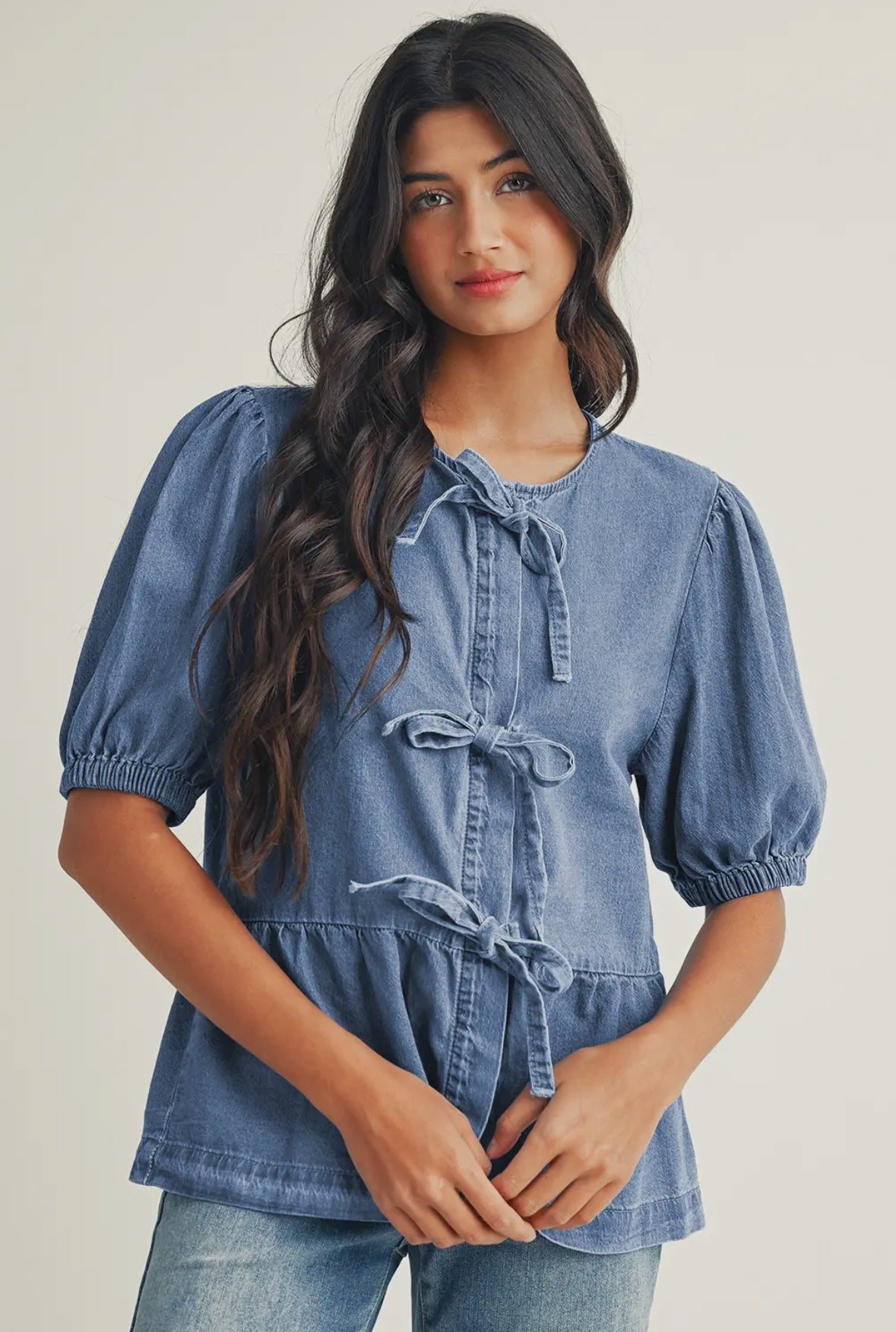 Tied Front Denim Top