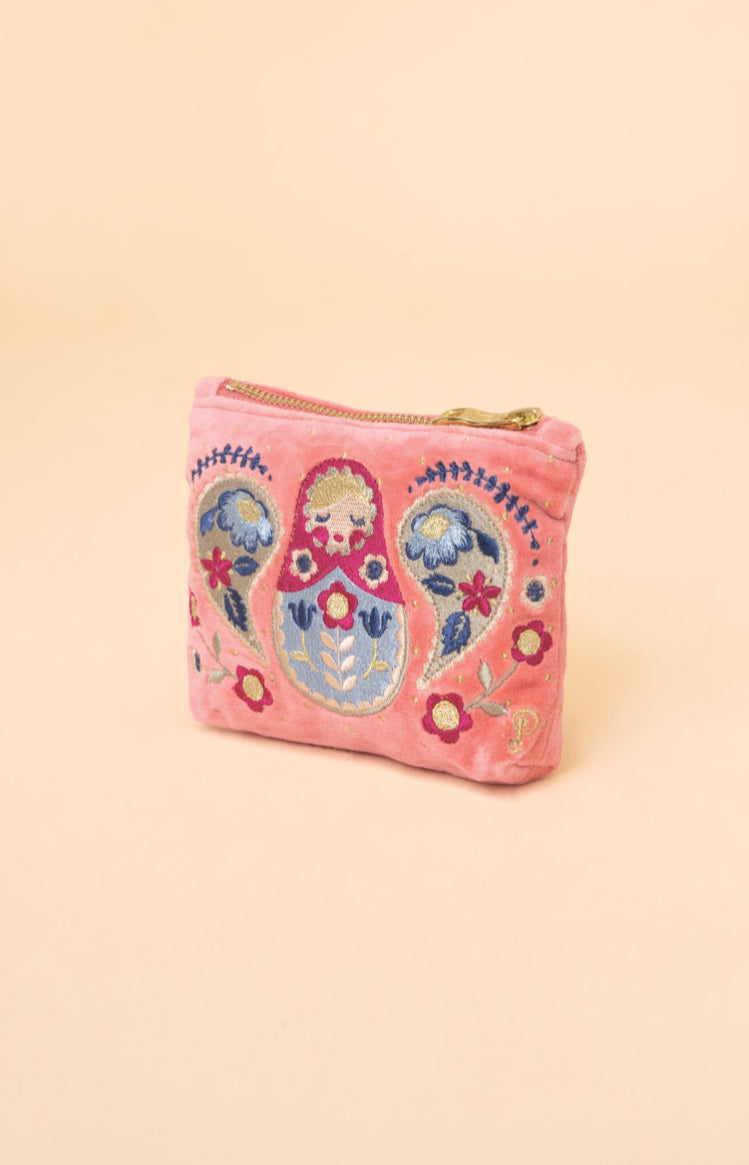 Velvet Embroidered Mini Pouch