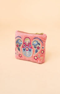 Velvet Embroidered Mini Pouch