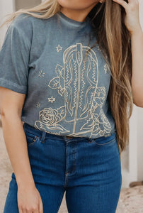 Cowboy Boot Floral Graphic Tee