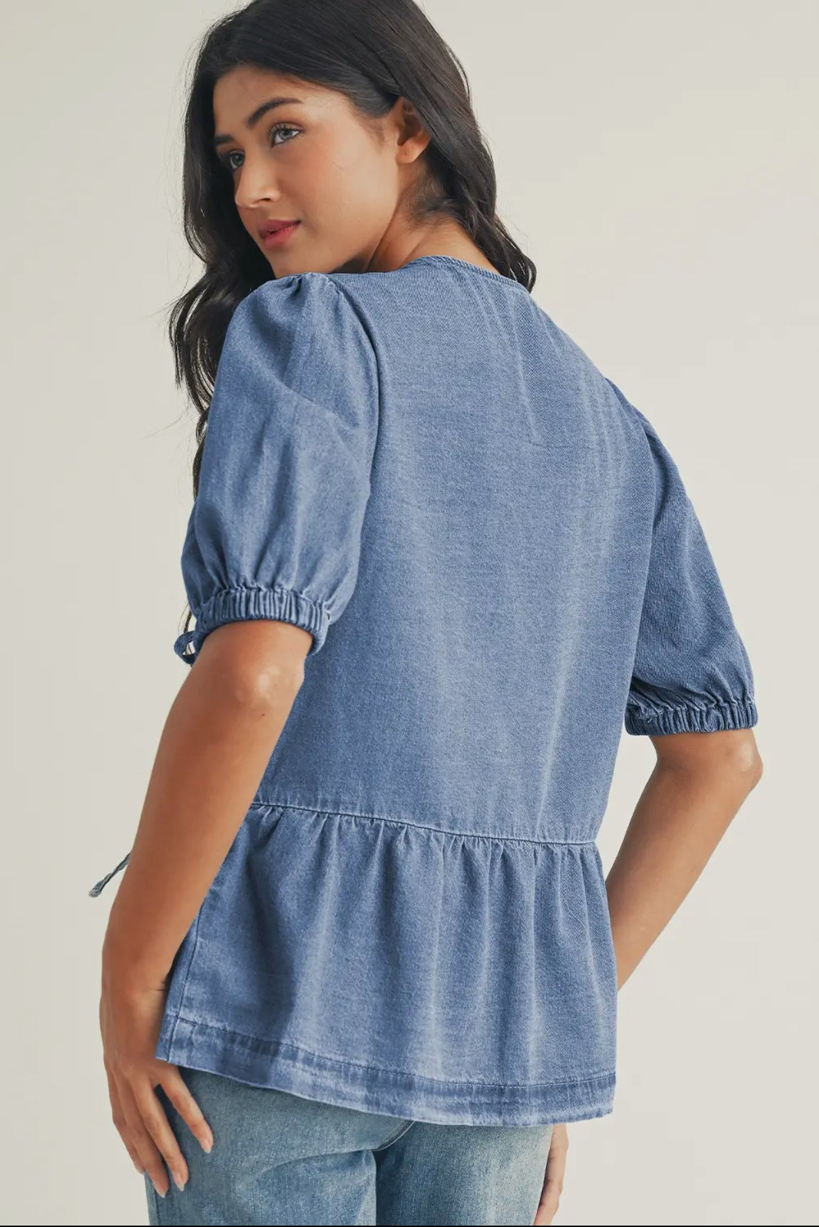 Tied Front Denim Top