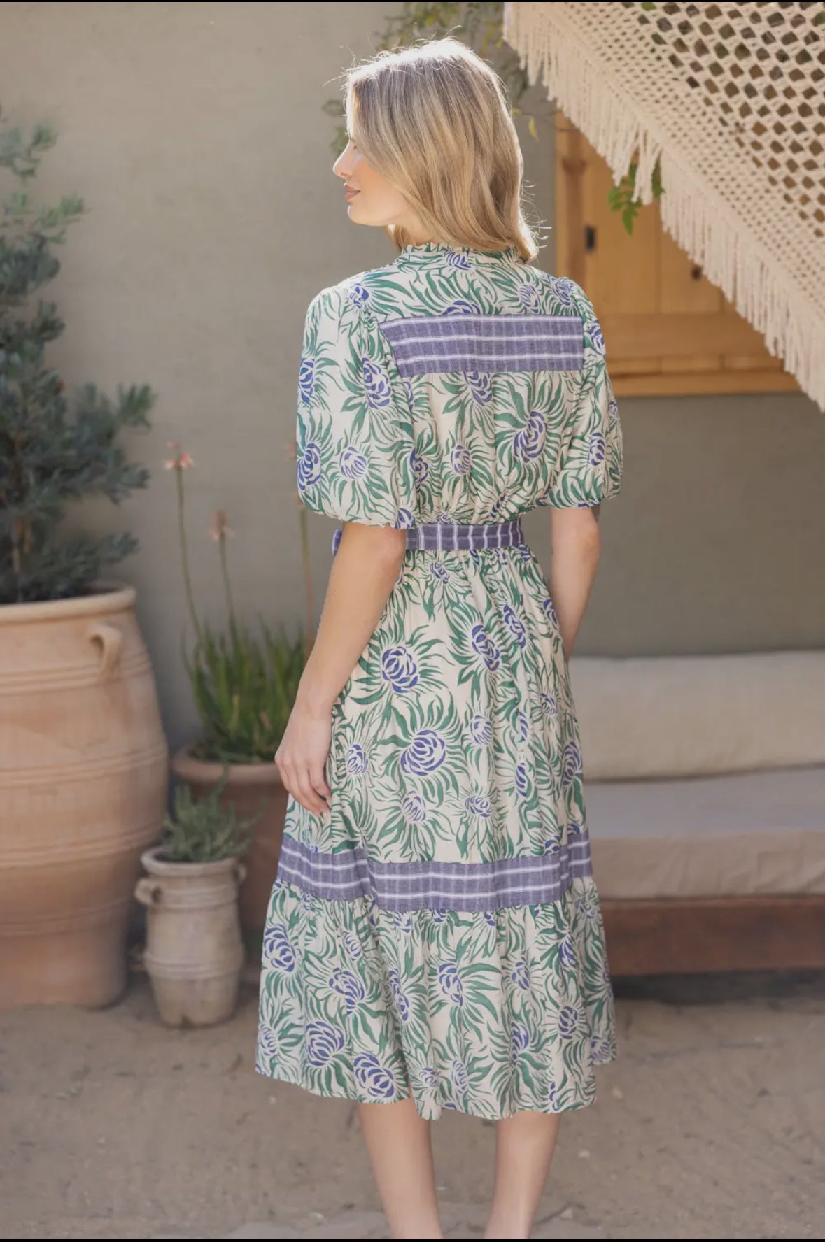 Floral Print/Stripe Midi Dress