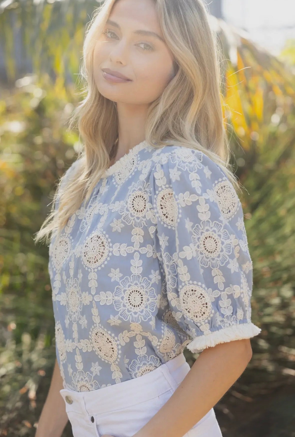 Embroidered Cotton Fringe Top