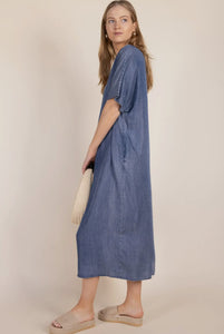 Tencel V-Neck Midi Dress