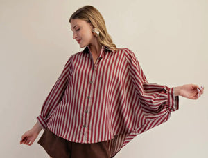 Striped, Button Front Blouse