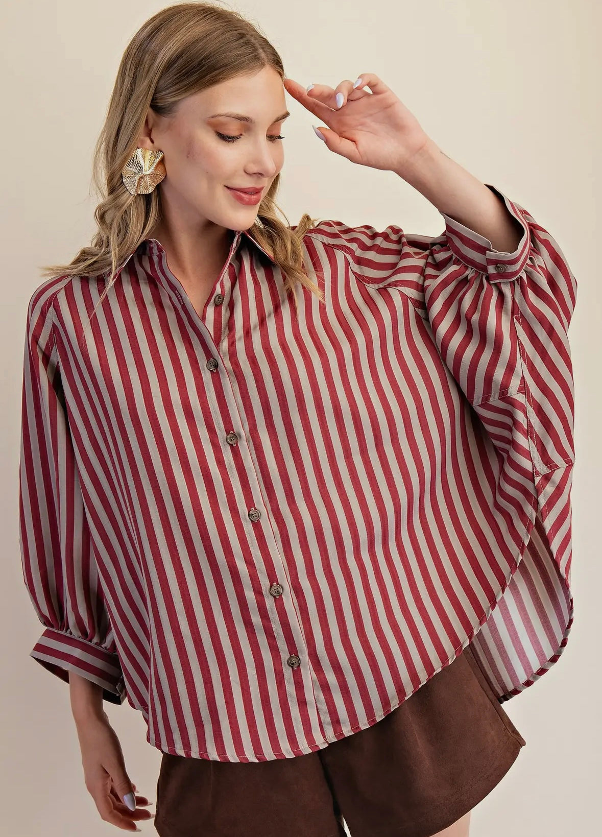 Striped, Button Front Blouse