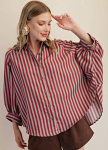Striped, Button Front Blouse