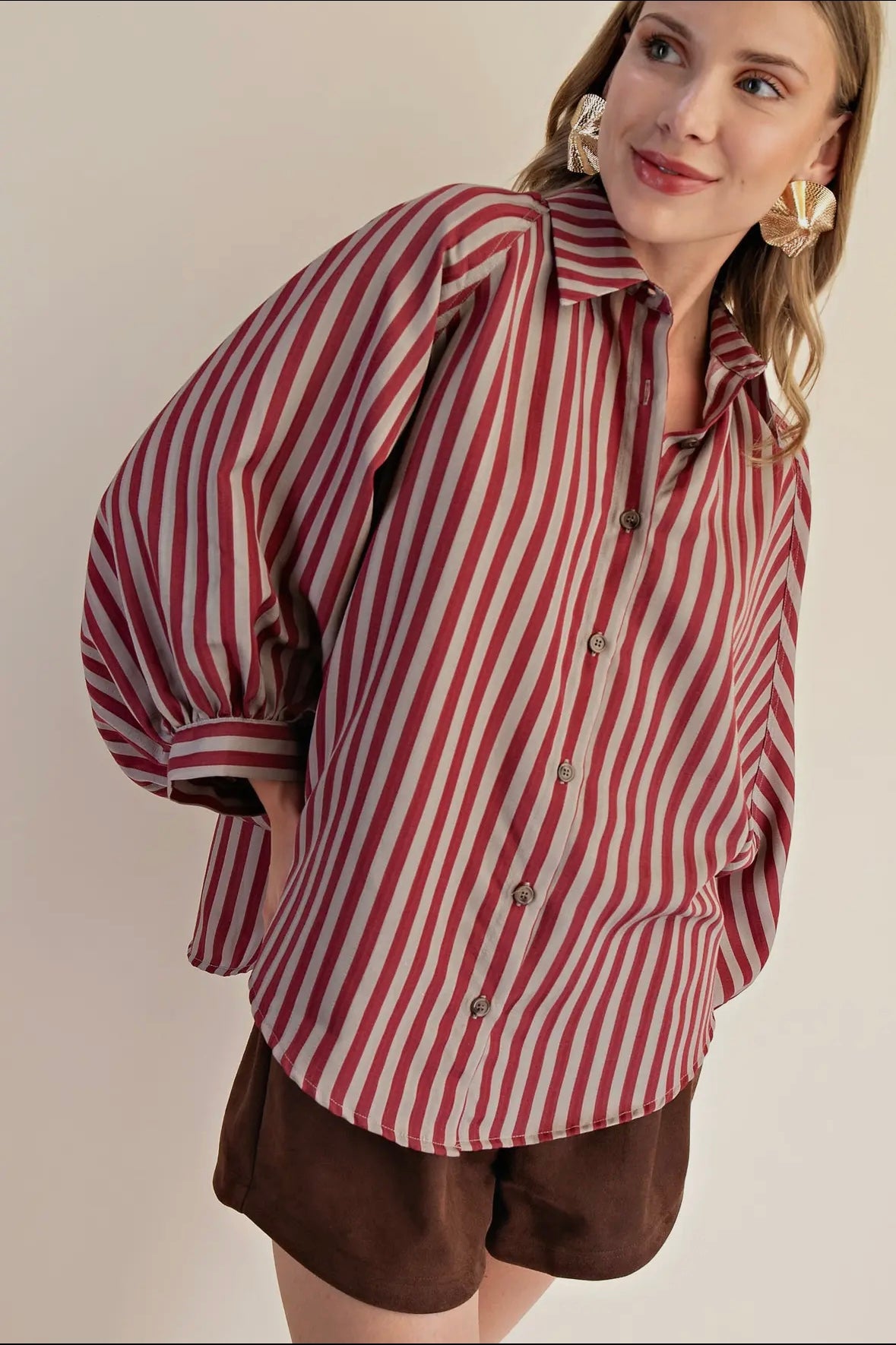 Striped, Button Front Blouse
