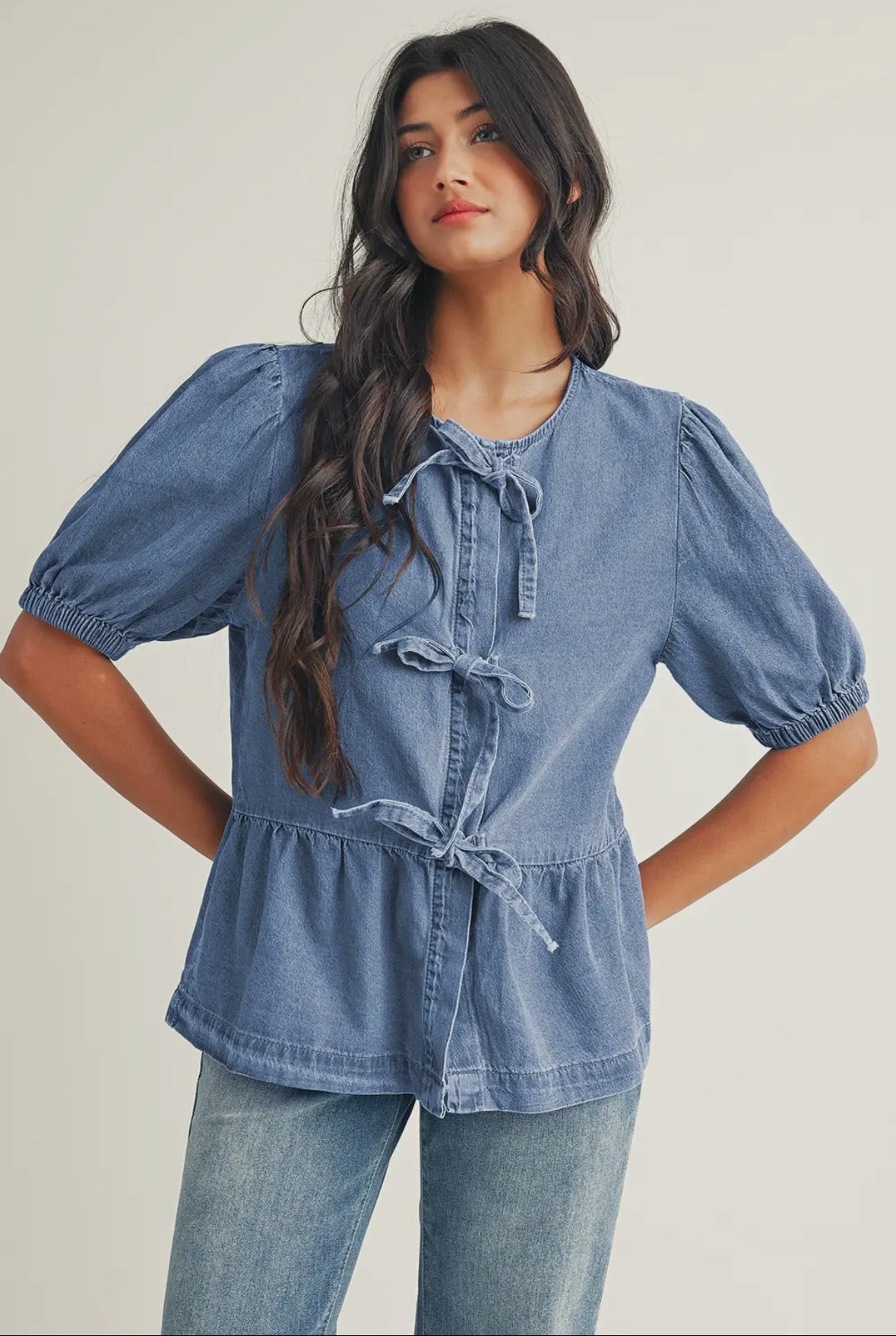 Tied Front Denim Top