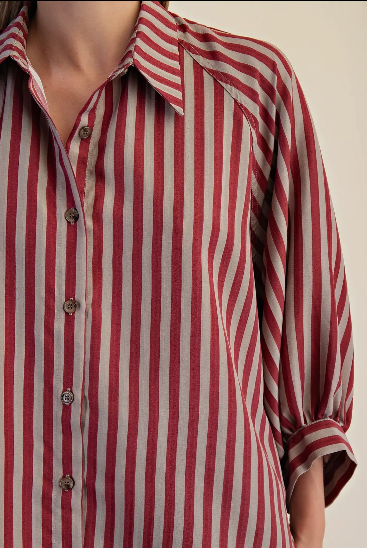 Striped, Button Front Blouse