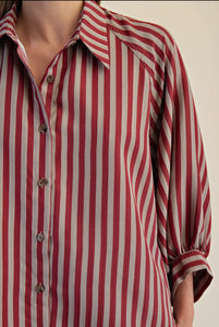 Striped, Button Front Blouse