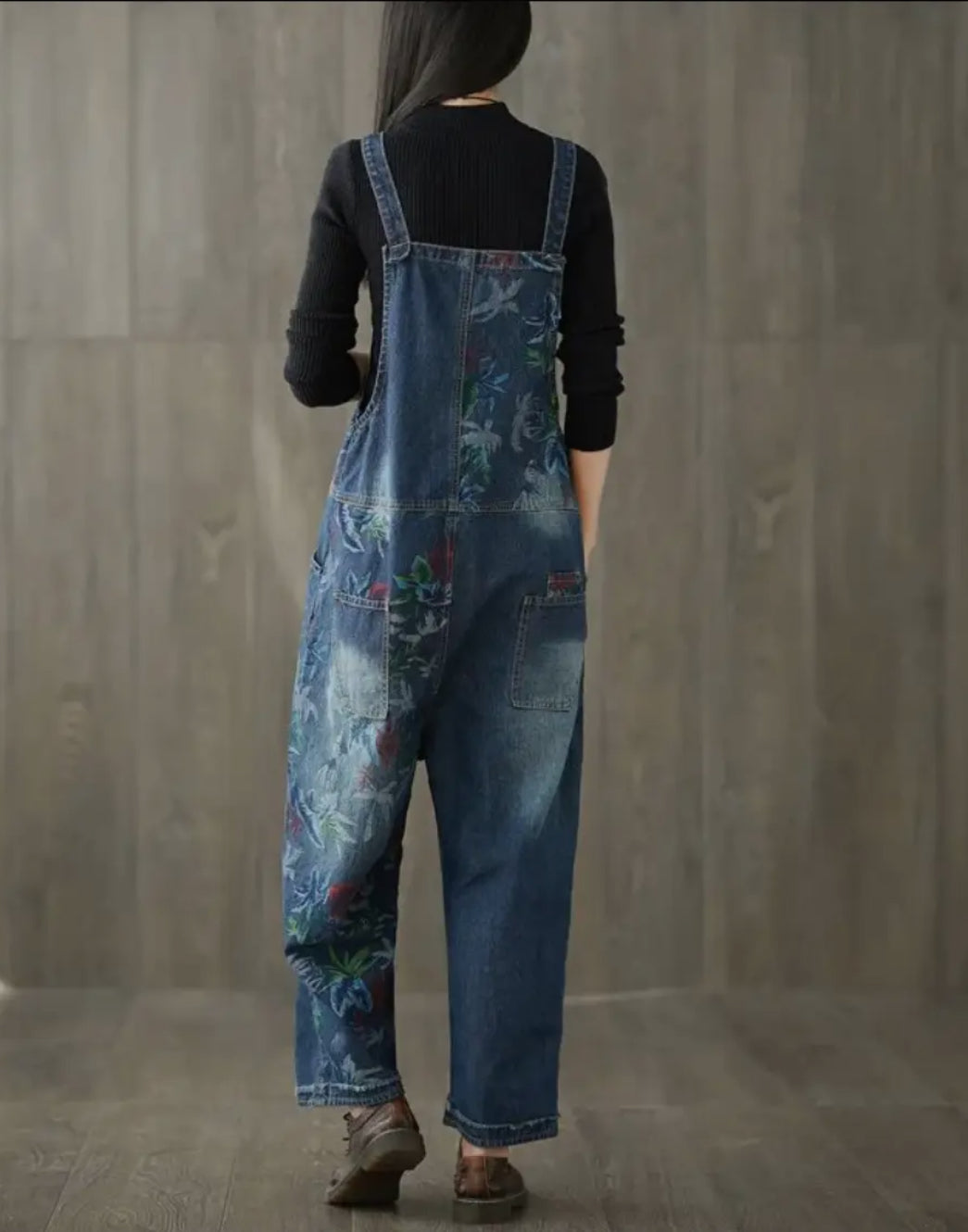 Floral Denim Overall Jeans