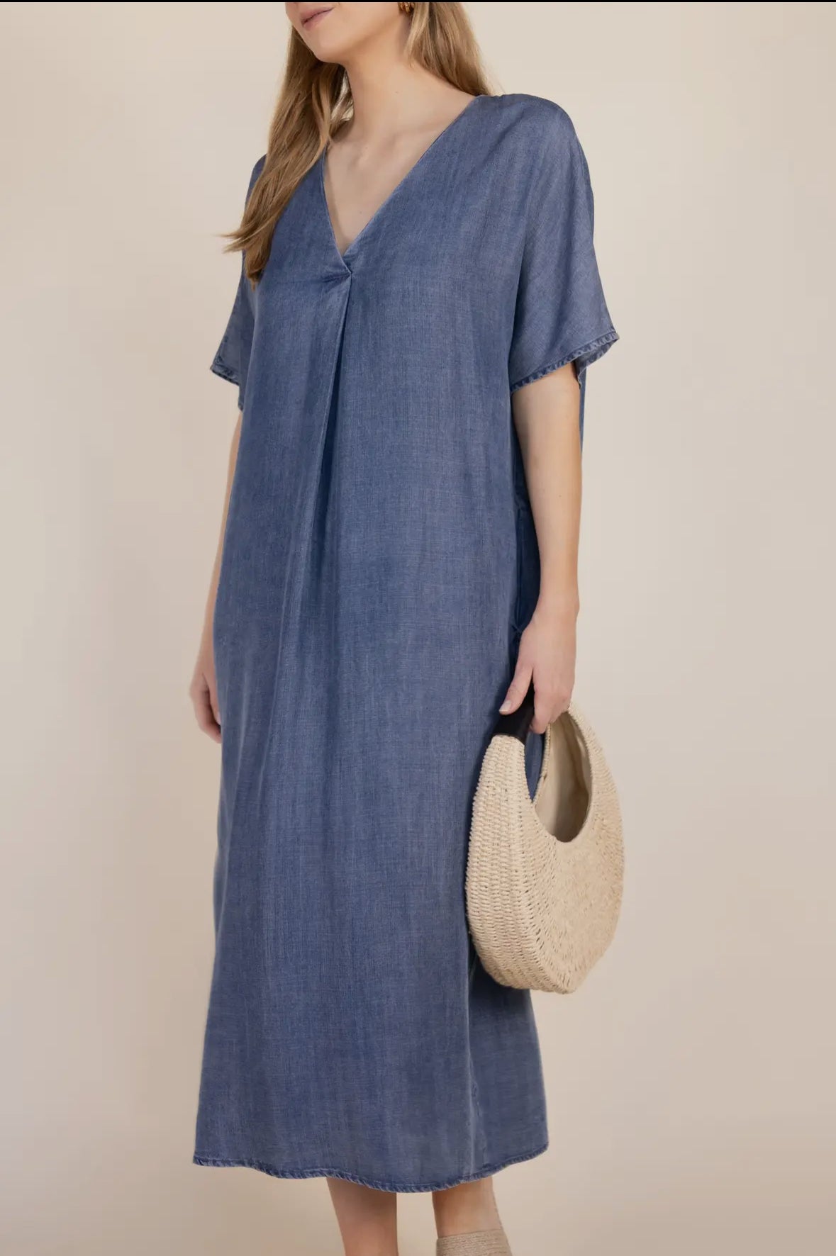 Tencel V-Neck Midi Dress