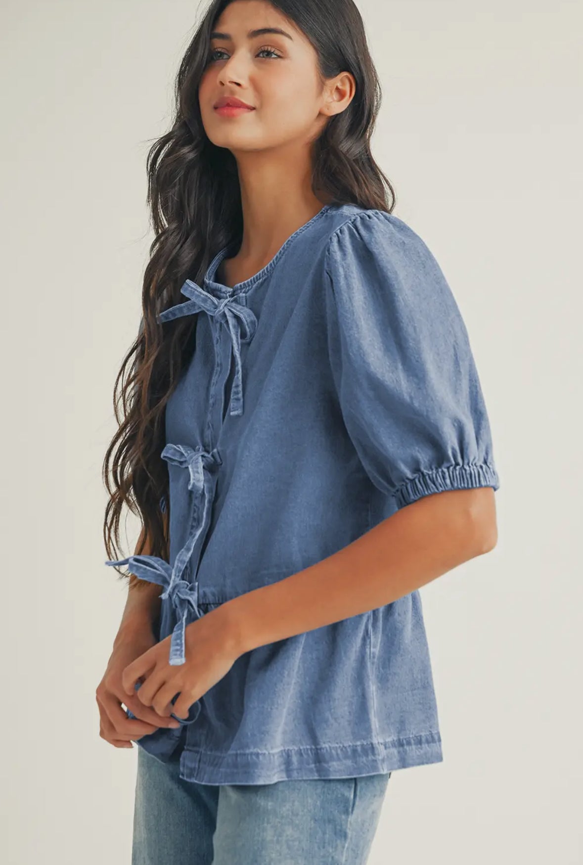 Tied Front Denim Top