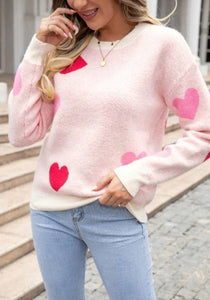 All Over Hearts Red & Pink Fuzzy Sweater