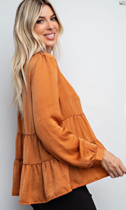 Long Sleeve Button Down Tiered Top