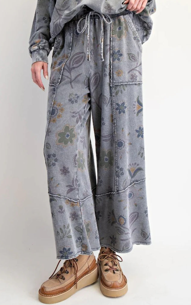 Floral Printed Washed Terry Pullover Grey (Sold Separately)