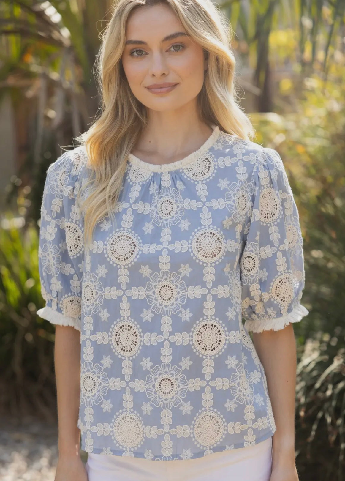 Embroidered Cotton Fringe Top