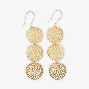 Gretchen Triple Disc Textured Drop Earrings Brass