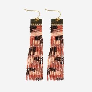 Ada Color Block Beaded Fringe Earrings Apricot And Bronze