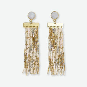 Lilah Semi-Precious Stone Post With Organic Shapes Beaded Fringe Earrings St. Moritz